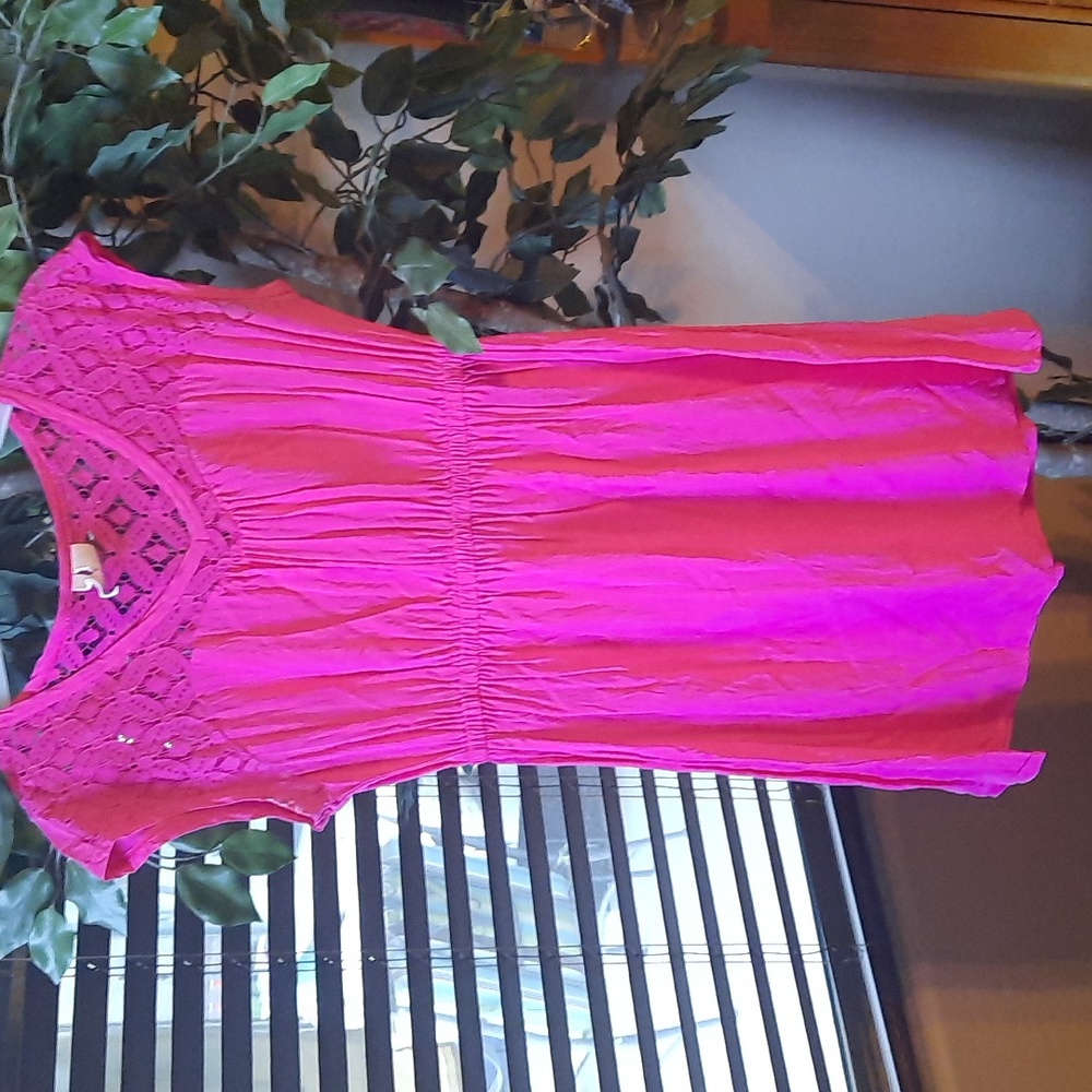 Hot pink Mini Dress with Lacey Top